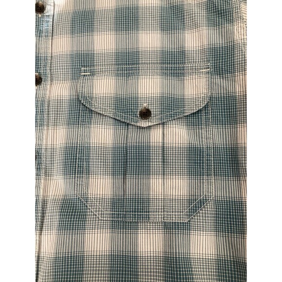 Filson Shirt Men’s M Teal Tan Feather Cloth Cotton Plaid Casual 200088229 - Picture 4 of 8